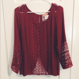 Lulumari Maroon Top with Lace Detail